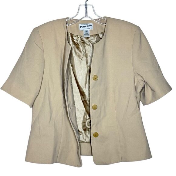 Pendleton Khaki Tan Short Sleeve Blazer 3 Button Size 10 Minimalist Career - Picture 7 of 10